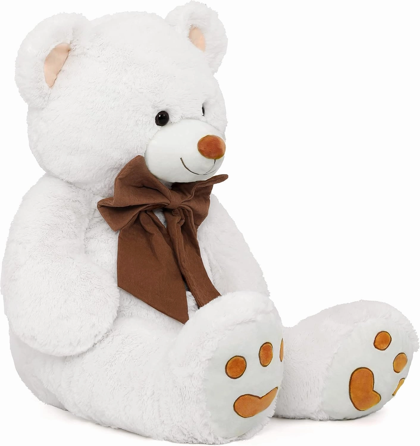 MorisMos 4 Feet Giant Teddy Bear Stuffed Animal, 47" Large White Teddy Bear Plush with Footprints and Big Bow, Valentines Christmas for Girlfriend, Wife, Girls, Baby Shower Decor