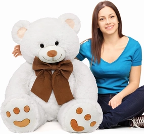 MorisMos 4 Feet Giant Teddy Bear Stuffed Animal, 47" Large White Teddy Bear Plush with Footprints and Big Bow, Valentines Christmas for Girlfriend, Wife, Girls, Baby Shower Decor