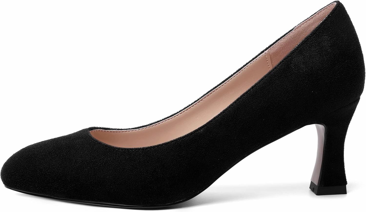 MOVINSTEPS Womens Cute Slip On Solid Round Toe Suede Dating Spool Mid Heel Pumps Shoes 2.5 Inch