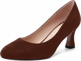 MOVINSTEPS Womens Cute Slip On Solid Round Toe Suede Dating Spool Mid Heel Pumps Shoes 2.5 Inch