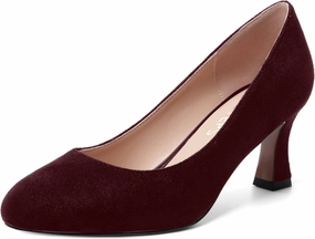 MOVINSTEPS Womens Cute Slip On Solid Round Toe Suede Dating Spool Mid Heel Pumps Shoes 2.5 Inch