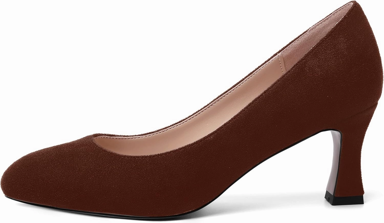 MOVINSTEPS Womens Cute Slip On Solid Round Toe Suede Dating Spool Mid Heel Pumps Shoes 2.5 Inch