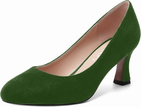 MOVINSTEPS Womens Cute Slip On Solid Round Toe Suede Dating Spool Mid Heel Pumps Shoes 2.5 Inch