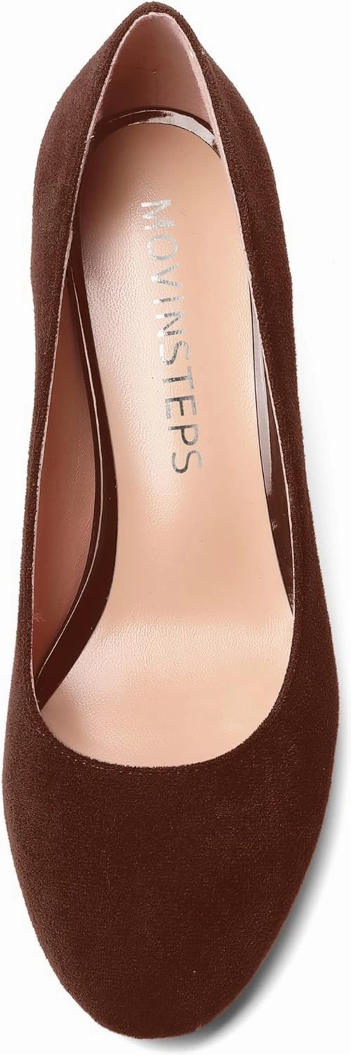 MOVINSTEPS Womens Cute Slip On Solid Round Toe Suede Dating Spool Mid Heel Pumps Shoes 2.5 Inch