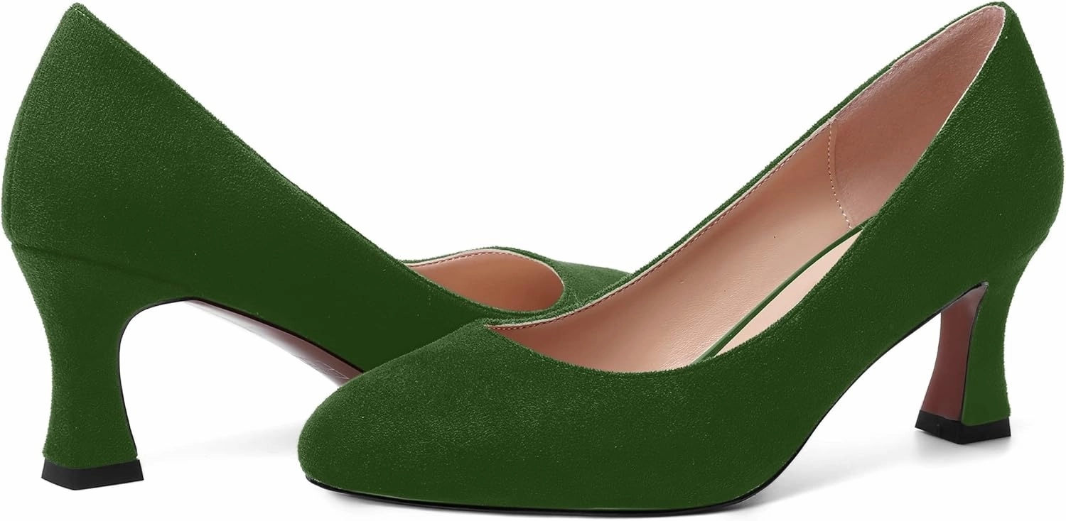 MOVINSTEPS Womens Cute Slip On Solid Round Toe Suede Dating Spool Mid Heel Pumps Shoes 2.5 Inch