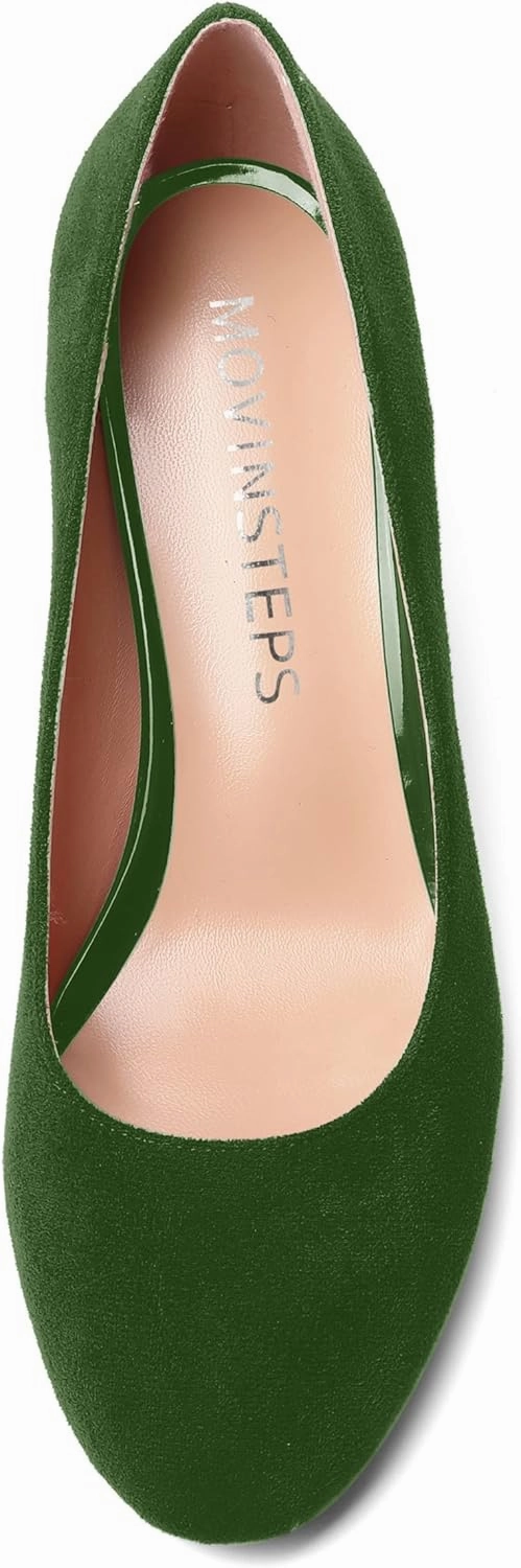 MOVINSTEPS Womens Cute Slip On Solid Round Toe Suede Dating Spool Mid Heel Pumps Shoes 2.5 Inch
