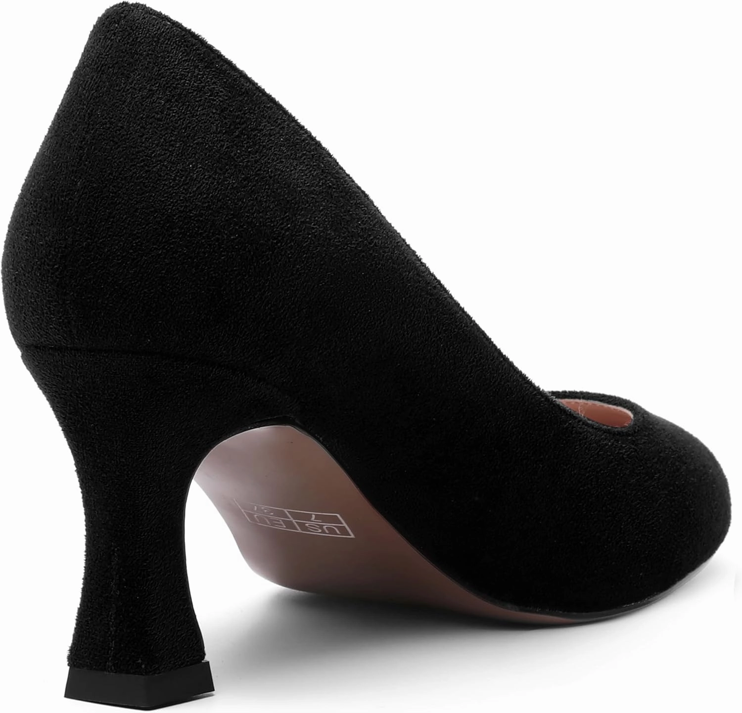 MOVINSTEPS Womens Cute Slip On Solid Round Toe Suede Dating Spool Mid Heel Pumps Shoes 2.5 Inch