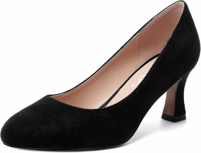 MOVINSTEPS Womens Cute Slip On Solid Round Toe Suede Dating Spool Mid Heel Pumps Shoes 2.5 Inch