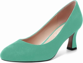 MOVINSTEPS Womens Cute Slip On Solid Round Toe Suede Dating Spool Mid Heel Pumps Shoes 2.5 Inch