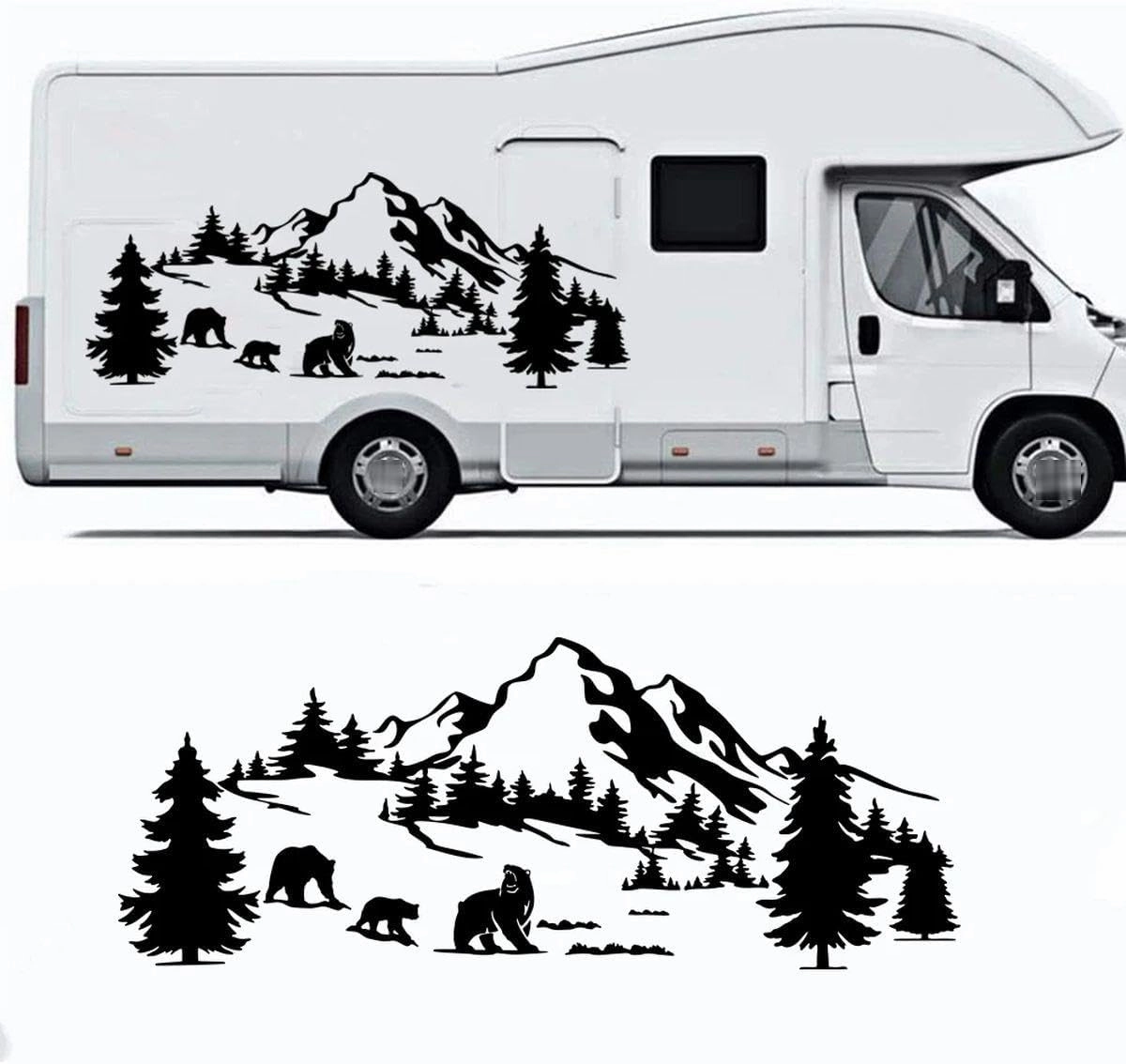 Multi Option Bear Forest MountainCamper Rv Car Sticker Nature Landscape Off Road Camping Caravan Motorhome Trailer Truck Decal Vinyl Decor