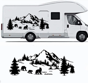 Multi Option Bear Forest MountainCamper Rv Car Sticker Nature Landscape Off Road Camping Caravan Motorhome Trailer Truck Decal Vinyl Decor