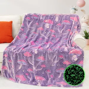 Mushroom Throw Blanket for Adult Girls - Mushroom Gifts for Women Cute Glow in The Dark Blanket for Bed Couch Cottagecore Room Decor Birthday Christmas All-Season Gifts Stuff