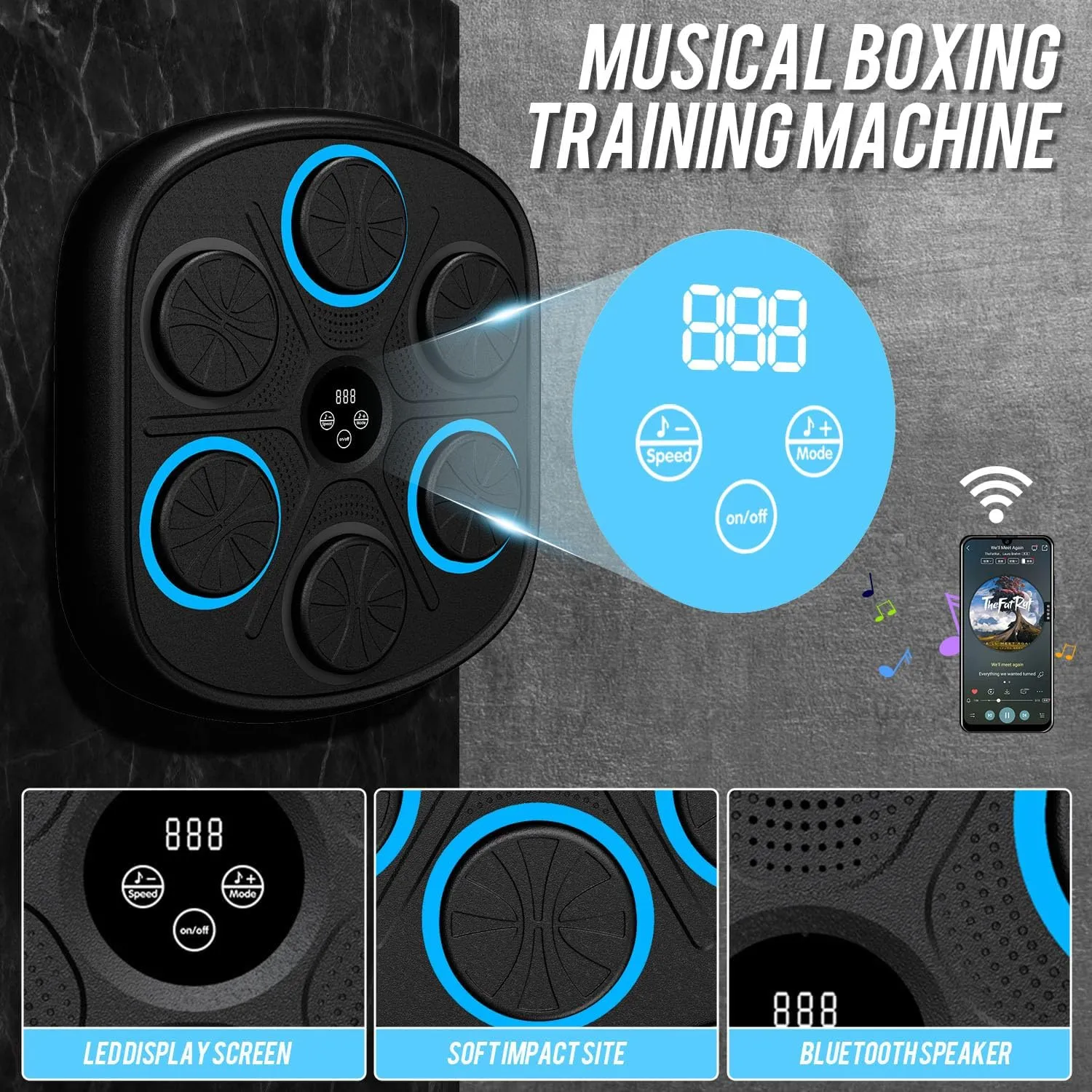 Music Boxing Machine with Gloves, Wall Mounted Smart Bluetooth Music Boxer for Adults, Home Workout and Gym