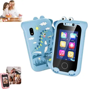 MyFirstPhone, Life Sparking Kids Phone, Touchscreen Life Sparking Toddler Phone,Kids Educational Smart Phone Toy with Camera, Drawing Pad, World Map, Bedtime Stories & Music (Dinosaur-Blue)