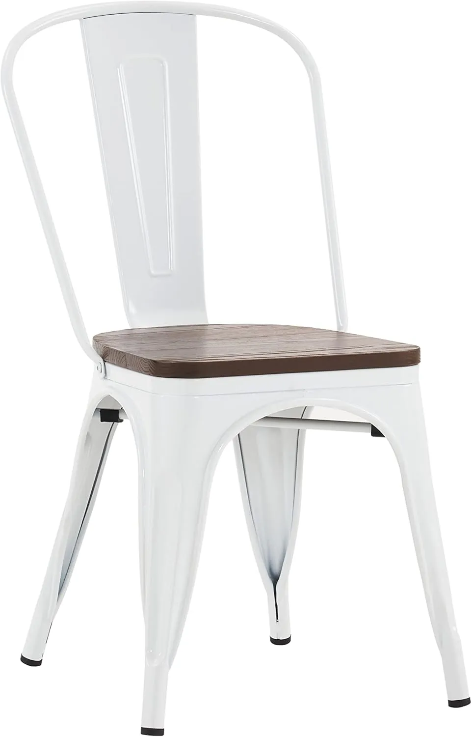 Nazhura Metal Dining Chair Farmhouse Tolix Style for Kitchen Dining Room Café Restaurant Bistro Patio, 18 Inch, Stackable, Waterproof Indoor/Outdoor (Sets of 4) (White with Wood Padding)