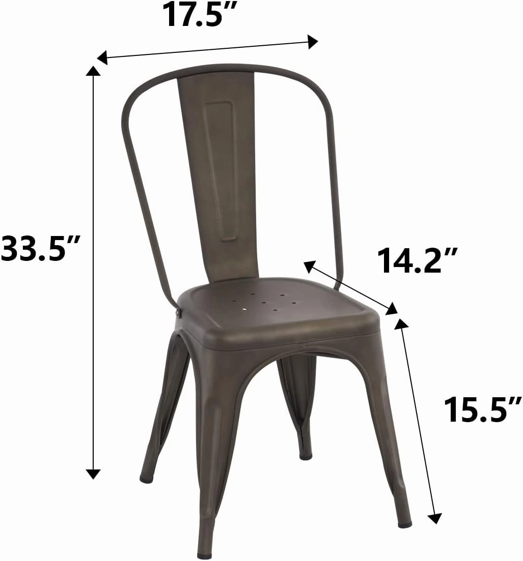 Nazhura Metal Dining Chair Farmhouse Tolix Style for Kitchen Dining Room Café Restaurant Bistro Patio, 18 Inch, Stackable, Waterproof Indoor/Outdoor (Sets of 4) (Steel Seat, Bronze)