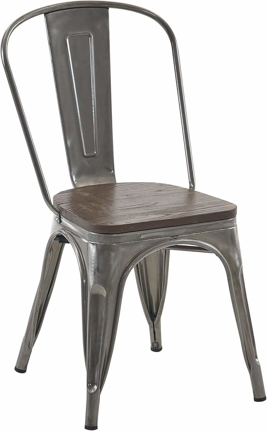 Nazhura Metal Dining Chair Farmhouse Tolix Style for Kitchen Dining Room Patio, 18 Inch, Stackable, Waterproof Indoor/Outdoor (Sets of 4) (Brushed Metal with Wood Padding)