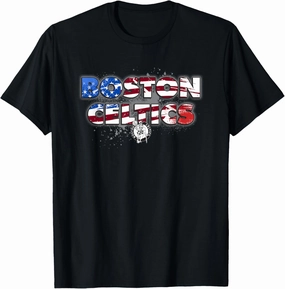 NBA Boston Celtics American Flag Distressed Paint Spill Logo T-Shirt