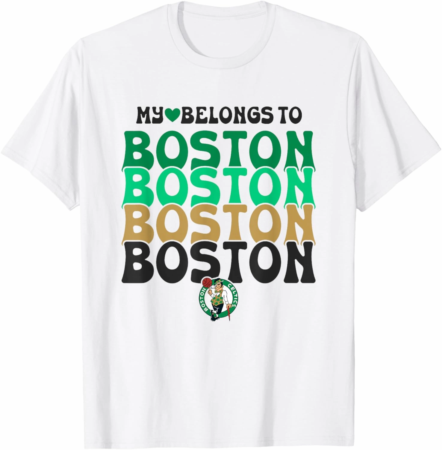 NBA My Heart Belongs To Boston Celtics Vintage Logo Stack T-Shirt