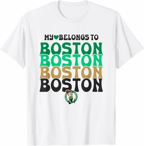 NBA My Heart Belongs To Boston Celtics Vintage Logo Stack T-Shirt