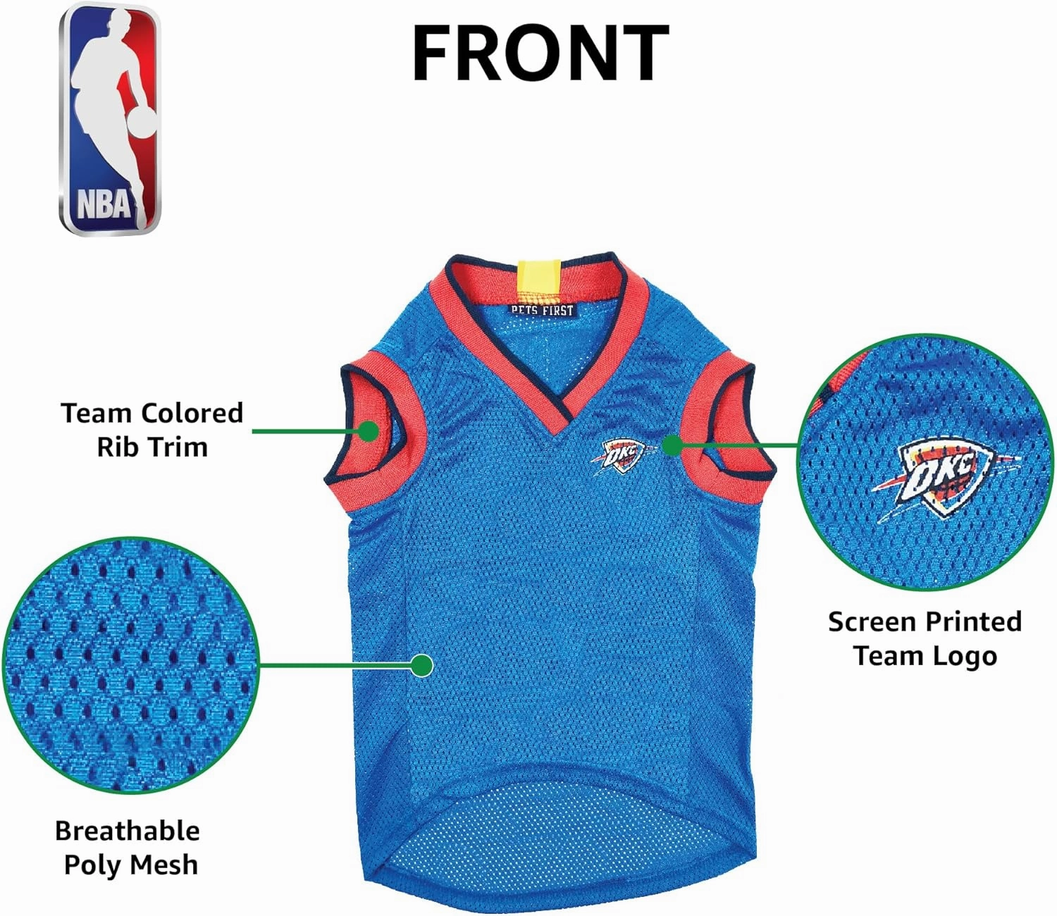 NBA OKLAHOMA CITY THUNDER DOG Jersey, Small - Tank Top Basketball Pet Jersey