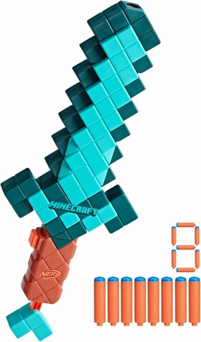 NERF Minecraft Sword Dart Blaster, Pull Back Priming, Foam Edge, 8 N1 Darts, Ages 8 