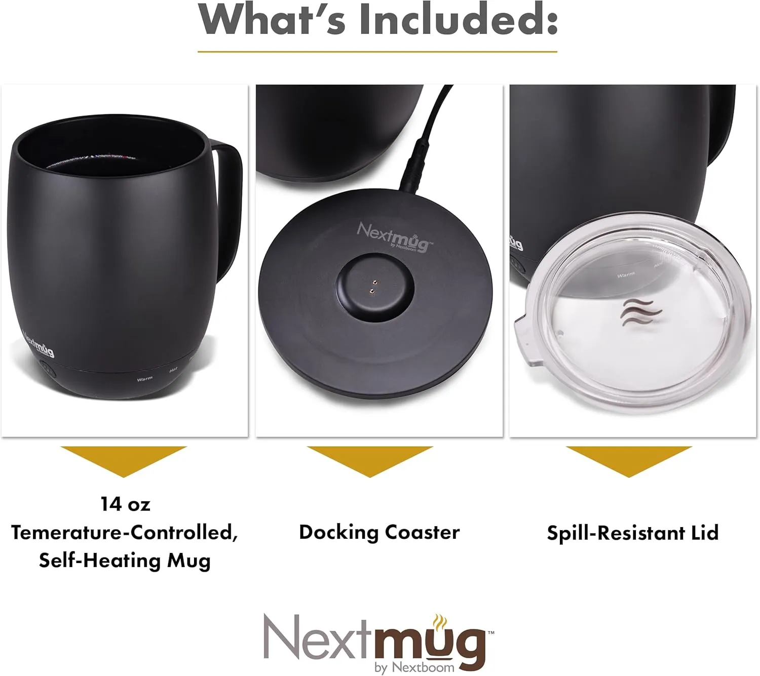 Nextmug - Temperature-Controlled, Self-Heating Coffee Mug (14 oz.) (Black)