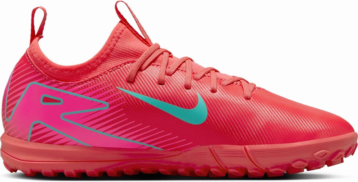Nike Jr. Mercurial Vapor 16 Academy Little/Big Kids' TF Low-Top Soccer Shoes (FQ8284-800, Ember Glow/Aurora Green)