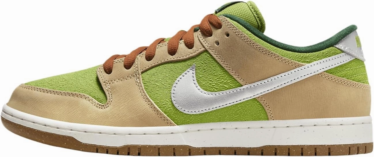 Nike SB Dunk Low Pro Skate Shoes (FQ7585-200, Sesame/Pear/Fir/Metallic Silver) Size 8.5