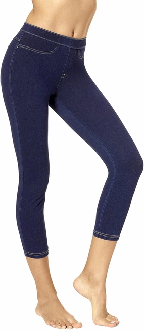 No Nonsense Women's Classic Denim Capri Leggings with Pockets, Comfortable Stretch Pull on Pants