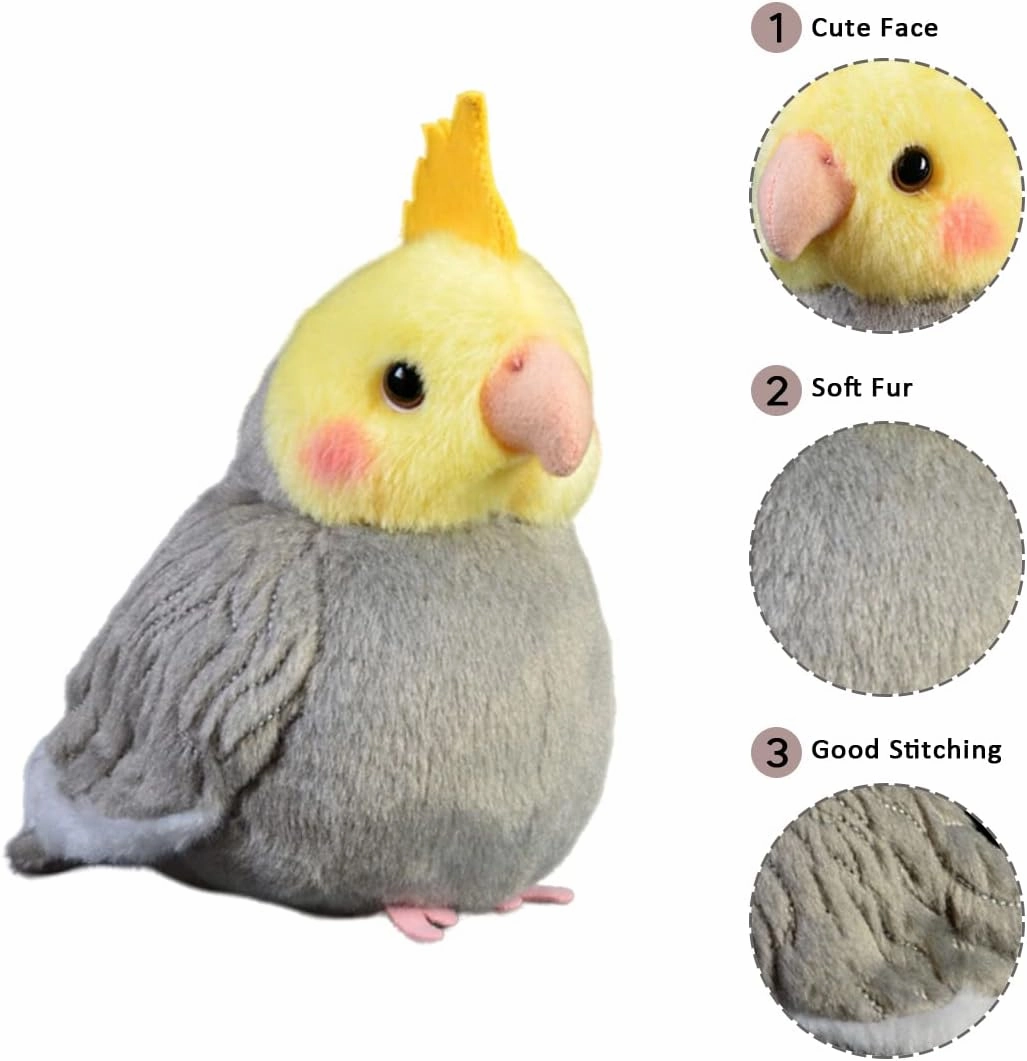 Nohito Realistic Grey Cockatiel Parrot Bird Plush Toy Stuffed Animal Simulation Fake Bird Cockatoo Stuffed Animals Cute Little Bird Plushie Doll 4.9'' (Grey, M)