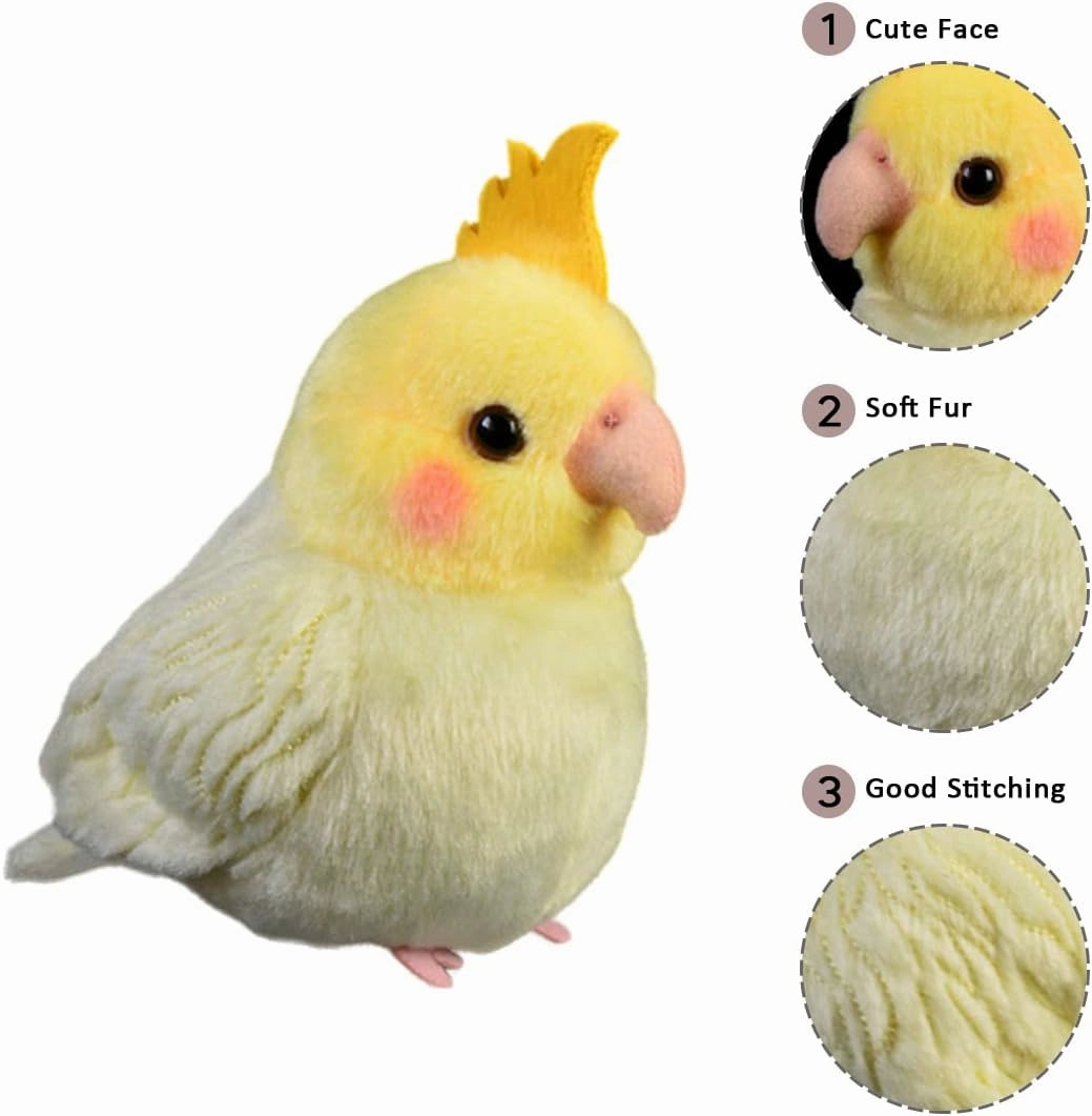 Nohito Realistic Yellow Cockatiel Parrot Bird Plush Toy Stuffed Animal Simulation Fake Bird Cockatoo Stuffed Animals Cute Little Bird Plushie Doll Gifts for Kids 4.9'' (Yellow, M)