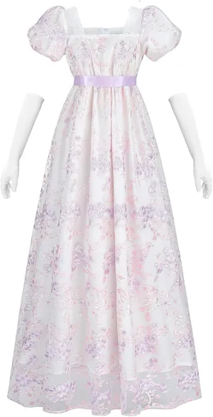 NSPSTT Golden Regency Dresses for Women 1800s Vintage Dress Victorian Ball Gown with Gloves