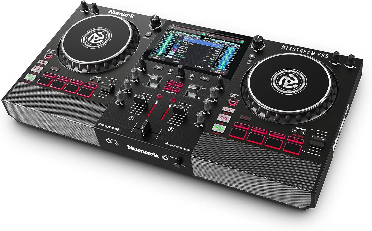 Numark Mixstream Pro Standalone System with Speakers, 7” Touch Screen, WiFi Streaming, 2 Channels & FX