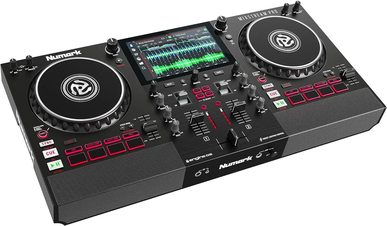 Numark Mixstream Pro Standalone System with Speakers, 7” Touch Screen, WiFi Streaming, 2 Channels & FX