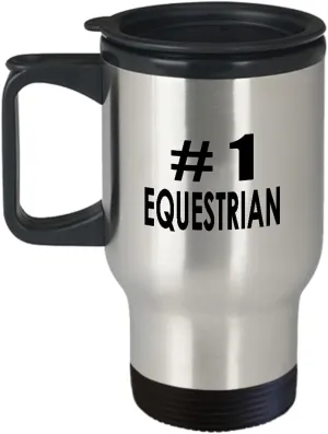 Number 1 Equestrian Sports Themed Travel Mug Insulated Coffee Tumbler - Gifts for Horse Riding Enthusiast Horseback Rider Racing Horse Lover Funny Cute Gag Idea Recognition Award Reward
