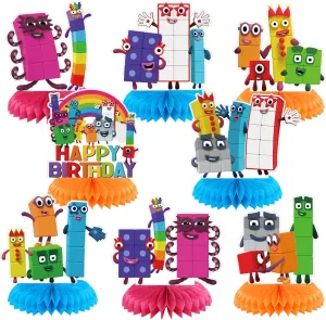 Number Birthday Party Decorations, 8Pcs Number Theme Honeycomb Centerpiece, Photo Booth Props, Cake Toppers Party Supplies for Girls and Boys, Baby Shower