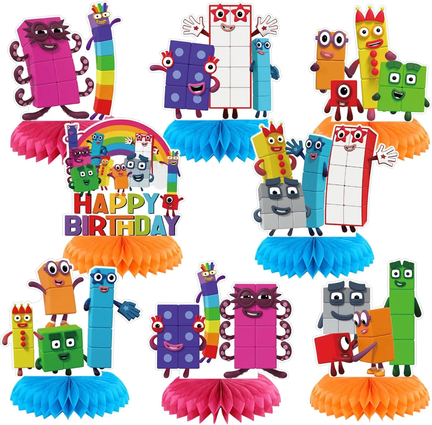 Number Birthday Party Decorations, 8Pcs Number Theme Honeycomb Centerpiece, Photo Booth Props, Cake Toppers Party Supplies for Girls and Boys, Baby Shower