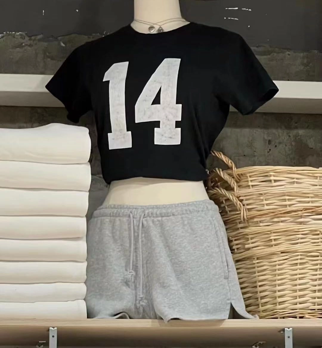 Number 14 Fitted Tee Jersey Summer Crop Top Short Sleeve Y2k Shirt Graphic Baby Tee Women
