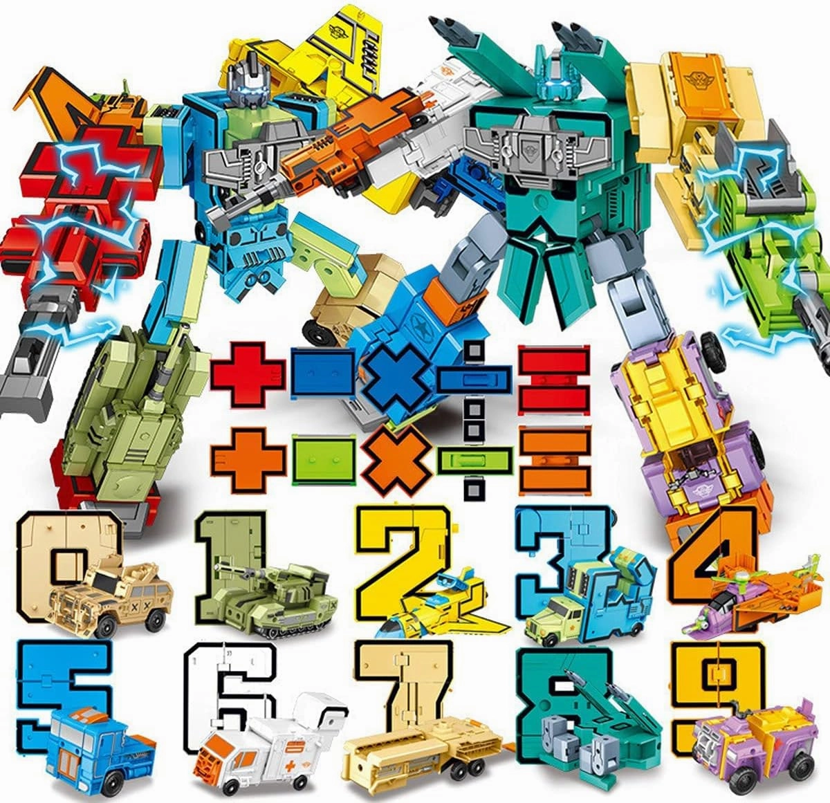 Number Robots Transforming Action Figure Toys - School Classroom Rewards & Carnival Prizes - Preschool Educational STEM Math Toys for Kids Boys Girls