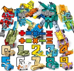 Number Robots Transforming Action Figure Toys - School Classroom Rewards & Carnival Prizes - Preschool Educational STEM Math Toys for Kids Boys Girls