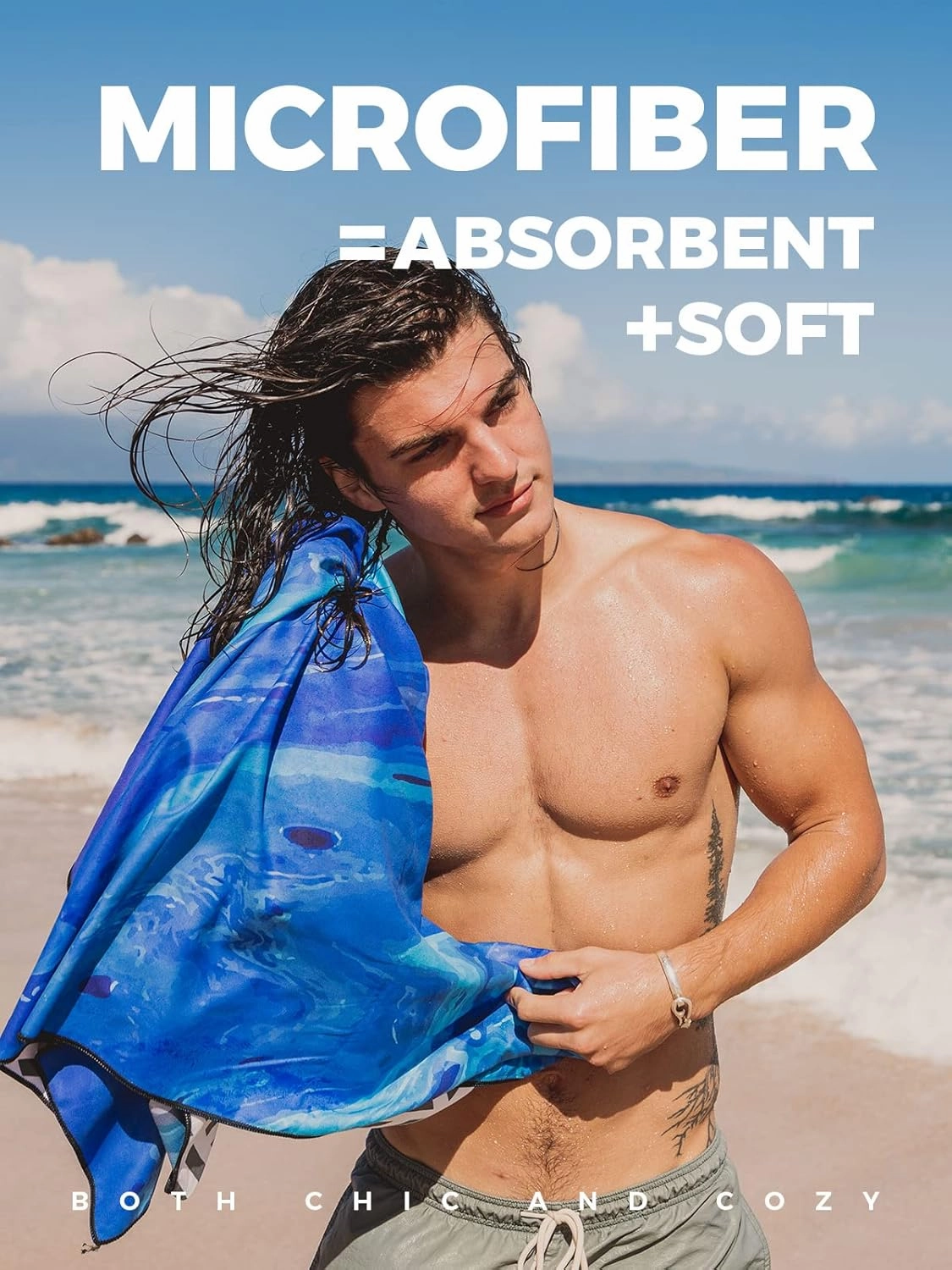 OCOOPA Microfiber Beach Towel Fast Drying, Extra Large 71" x 32" Sand Free Beach Towel Super Lightweight Towels for Swimming Pool, Camping, Picnic, Yoga Gym Sports