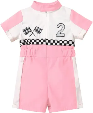 ODOLDI Kids Boys Girls 1st 2nd Birthday Race Car Driver Short Sleeve Romper Jumpsuit Racer Costume