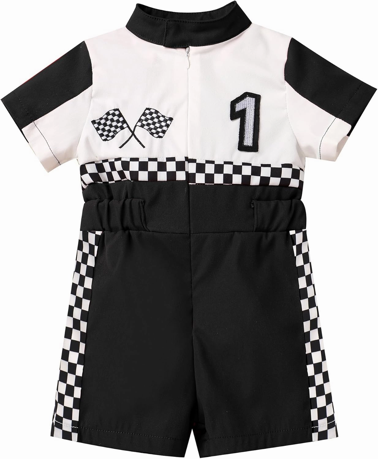 ODOLDI Kids Boys Girls 1st 2nd Birthday Race Car Driver Short Sleeve Romper Jumpsuit Racer Costume