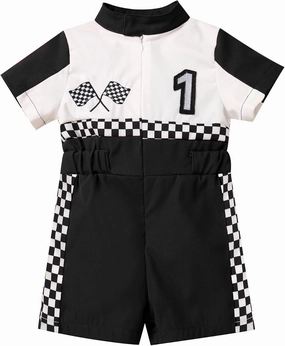 ODOLDI Kids Boys Girls 1st 2nd Birthday Race Car Driver Short Sleeve Romper Jumpsuit Racer Costume