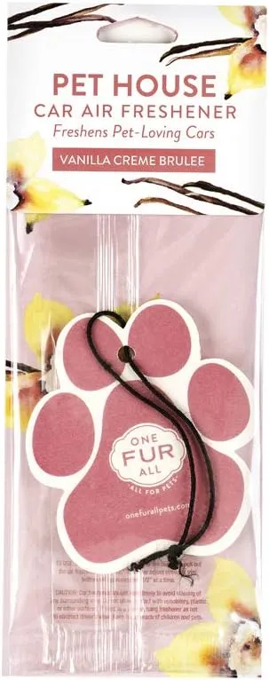 One Fur All Pet House Car Air Freshener - Vanilla Creme Brulee Pack of 4 - Non-toxic, Pet-Friendly for Small Spaces - Hanging Odor Eliminator