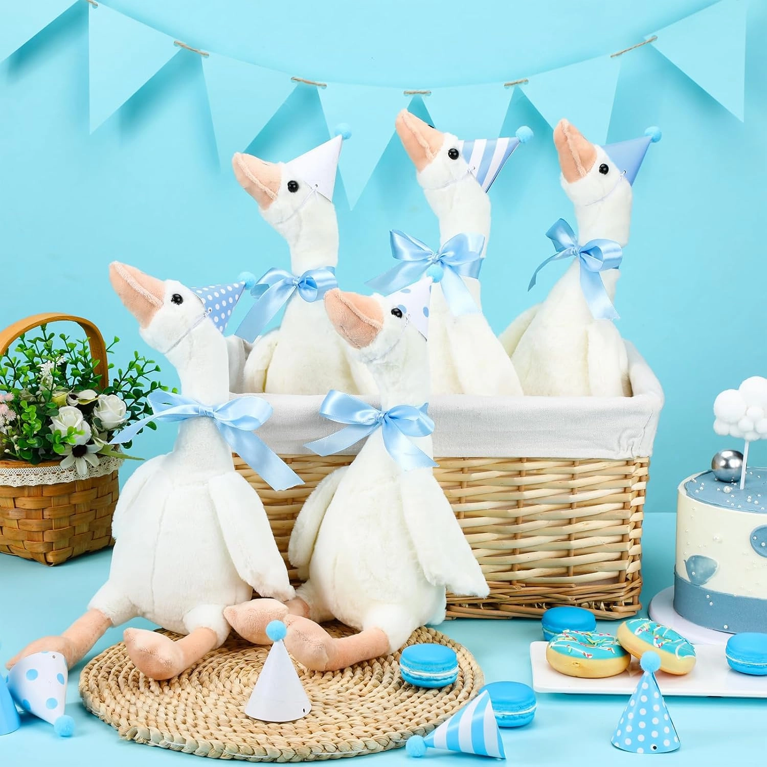 One Silly Goose Party Favors Stuffed Animal Plush Toy and Mini Birthday Party Hats with Ribbon Bow