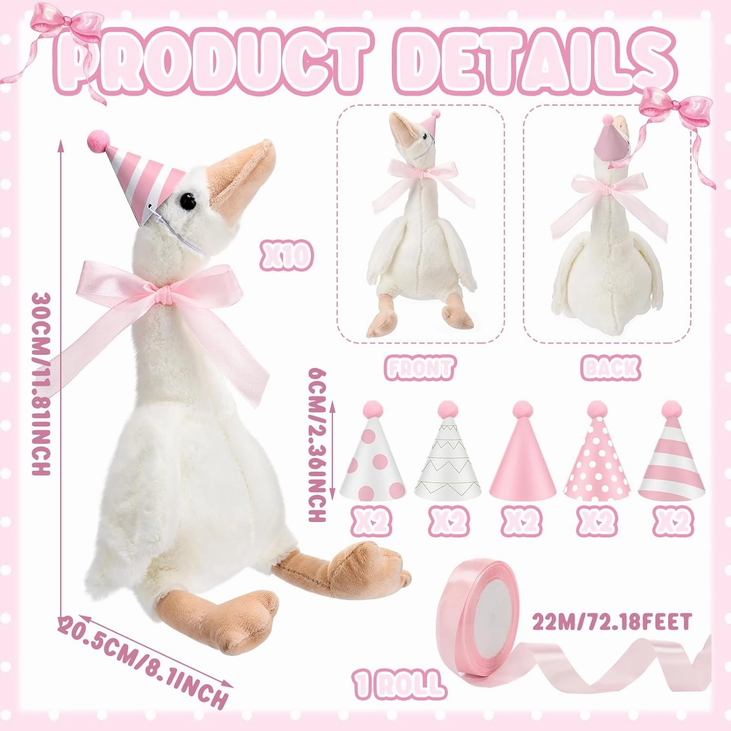 One Silly Goose Party Favors Stuffed Animal Plush Toy and Mini Birthday Party Hats with Ribbon Bow