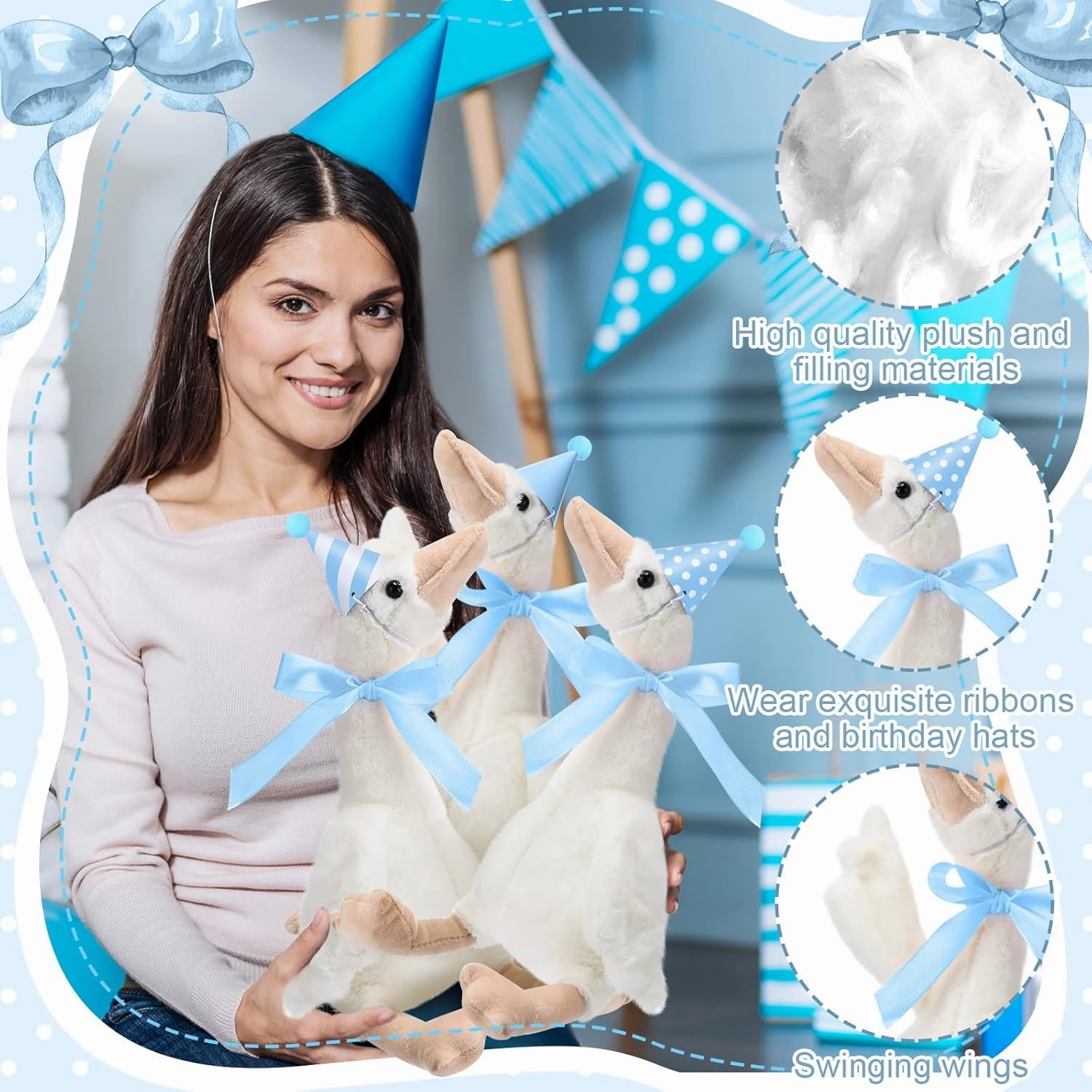 One Silly Goose Party Favors Stuffed Animal Plush Toy and Mini Birthday Party Hats with Ribbon Bow