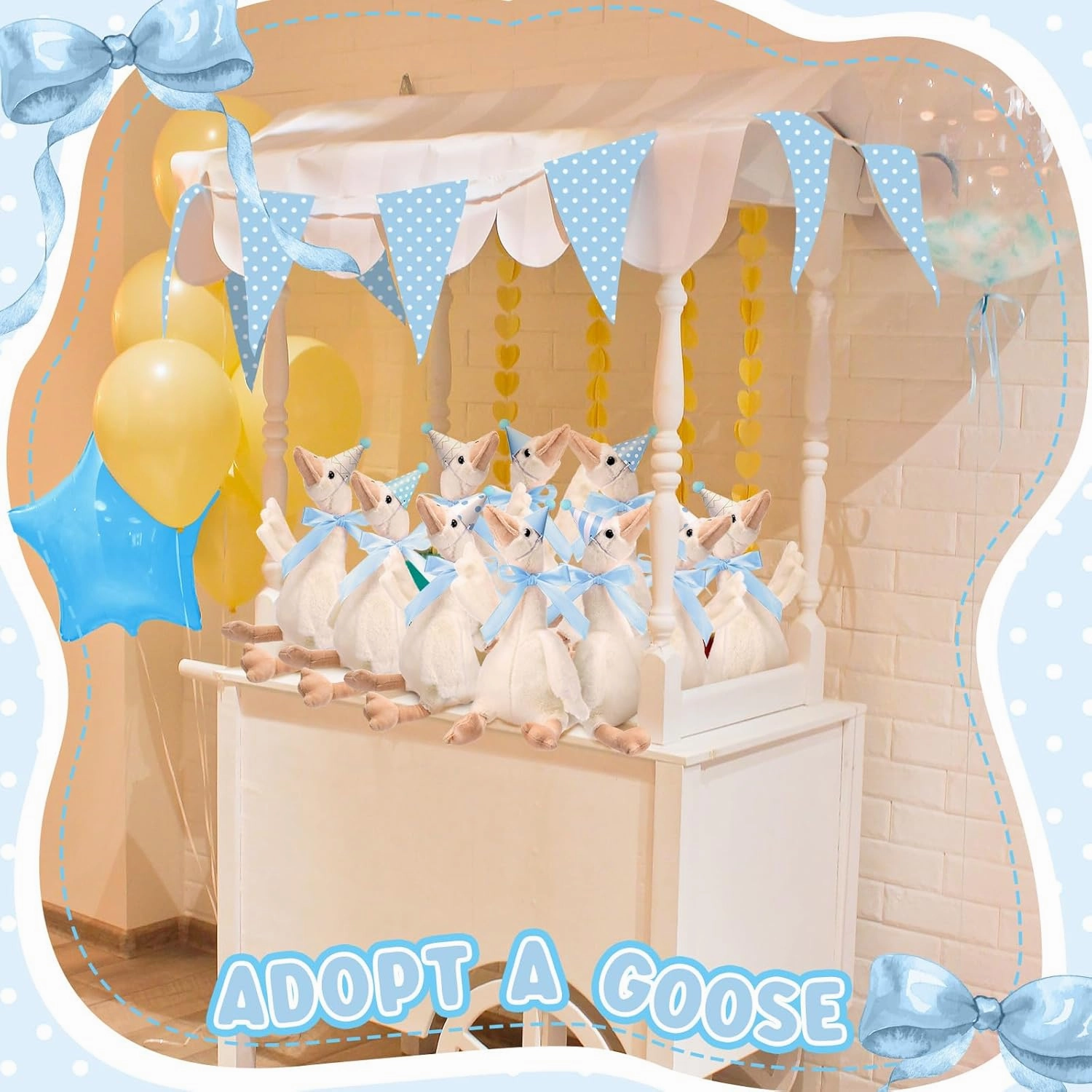 One Silly Goose Party Favors Stuffed Animal Plush Toy and Mini Birthday Party Hats with Ribbon Bow